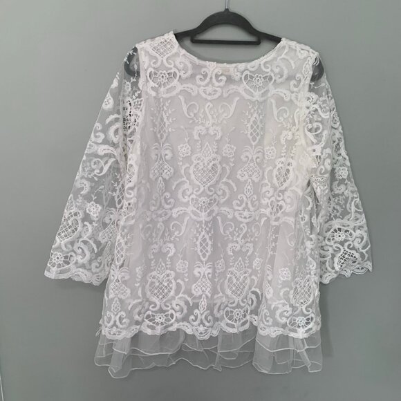 NEW Simply Couture white lace elbow sleeve flowy pullover blouse top shirt‎ - Picture 6 of 9